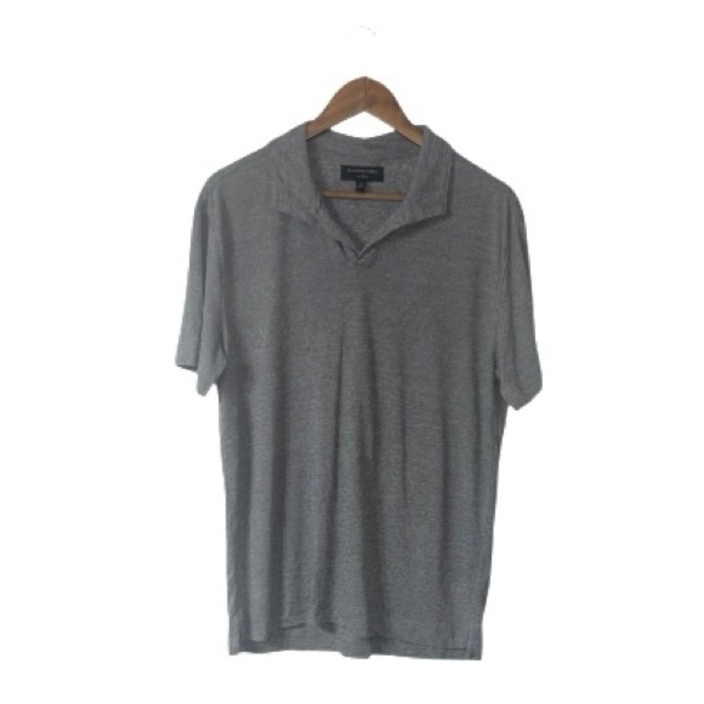 Banana Republic Factory Linen Blend Grey Short Sleeve Polo Shirt Men Size Medium